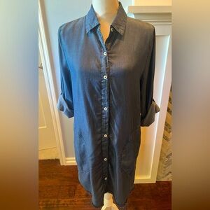 Tommy Bahama 100% Tencel Blue Button-Up Shirt Dress Size S/P Front Pockets